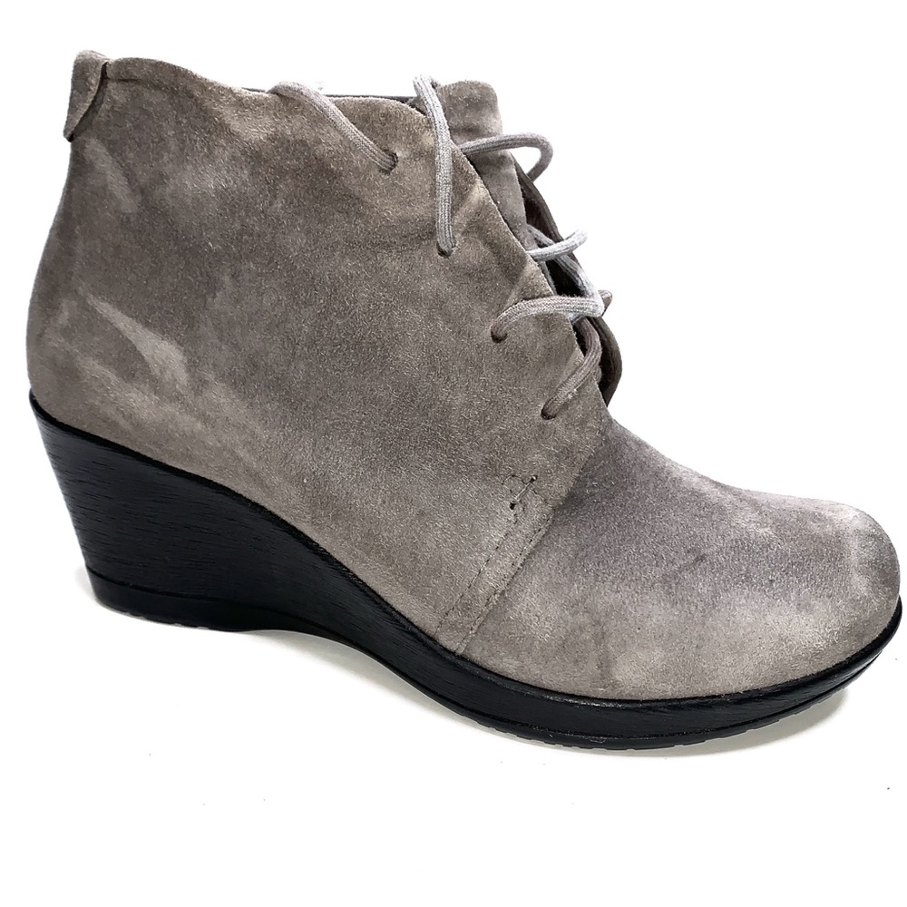 Dansko Leather Suede Renee Wedge Booties Gray 8